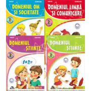 Set de 4 caiete pentru gradinita, nivel 5-6 ani. Domeniile, limba si comunicare, om si societate, stiinte (activitate matematica), stiinte (cunoasterea mediului) - Editia, 2013