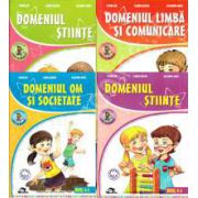 Set de 4 caiete pentru gradinita, nivel 4-5 ani. Domeniile, limba si comunicare, om si societate, stiinte (activitate matematica), stiinte (cunoasterea mediului), Editia 2013