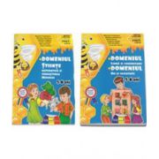 Set de 2 caiete pentru gradinita, nivel 5-6 ani. Domeniul, limba si comunicare, om si societate, stiinte, matematica si cunoasterea mediului