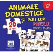 Animale domestice si puii lor - Puzzle pentru podea cu 20 de piese (3-6 ani)