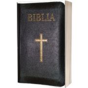Biblia mare, 073, coperta piele, neagra, cu cruce, margini aurii, repertoar, fermoar