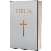 Biblia medie, 063, coperta piele, alba, cu cruce, margini aurii, repertoar si fermoar