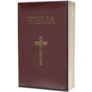 Biblia medie, 063, coperta piele, grena, cu cruce, margini aurii, repertoar, fermoar