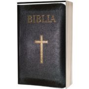 Biblia mica, 053, coperta piele, neagra, cu cruce, margini aurii, repertoar, fermoar