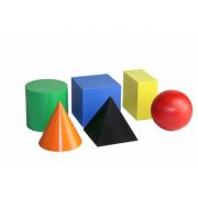 Set din 6 corpuri geometrice diferite, confectionate din plastic colorat