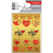 Stickere decorative, 2 file/set, TANEX Kids - inimi - aurii, TNX 351