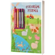 Coloram ferma. Carte de colorat cu 4 creioane cerate