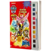 Patrula catelusilor. Sa pictam cu catelusii. Carte de colorat cu pensula si acuarele