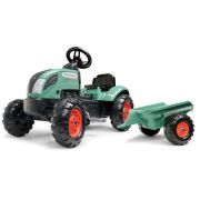 Tractor Falk pentru copii cu pedale si remora, verde