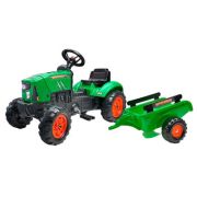Tractor Falk pentru copii, cu pedale si remorca, verde