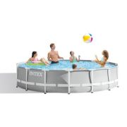 Set piscina cu cadru metal, pompa, scara, covor protectie si prelata incluse