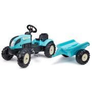 Tractor pentru copii cu pedale si remorca albastru