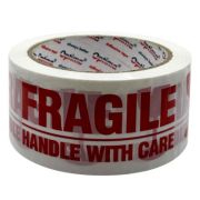 Banda adeziva pentru ambalare, 48mm x 60 m, 50 microni, Optima Fragile - alba cu imprimare rosie