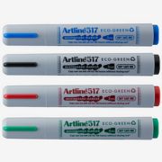 Marker pentru tabla de scris 517 Eco Green - Dry safe ink 48h, varf rotund 3.0mm, 4 cul/set
