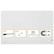 Tabla NOBO Impression Pro Widescreen 57, sticla, 126x71cm, magnetica, colturi rotunjite si accesorii, alb