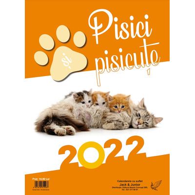 Calendar triptic de perete cu pisici si pisicute, pe anul 2022