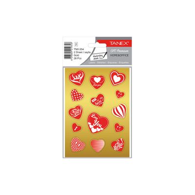 Stickere decorative, 2 file/set, TANEX Kids - inimi - aurii, TNX 354