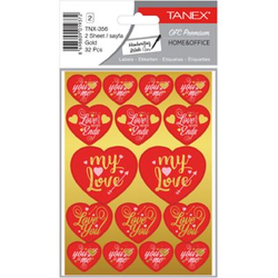 Stickere decorative, 2 file/set, TANEX Kids - inimi - aurii, TNX 356