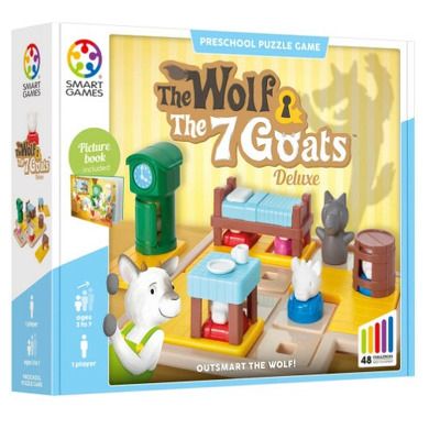 Smart Games - The Wolf & The 7 Goats - Deluxe, joc de logica cu 48 de provocari, 3+ ani, editie internationala