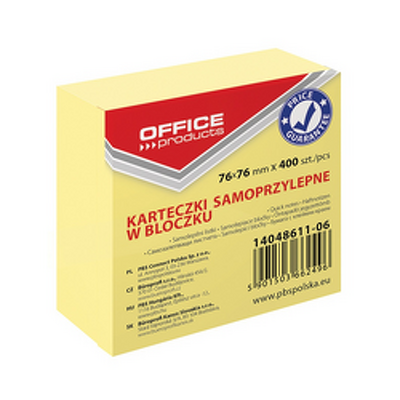 Cub notes autoadeziv 50 x 50 mm, 400buc/set, Office Products - galben pastel