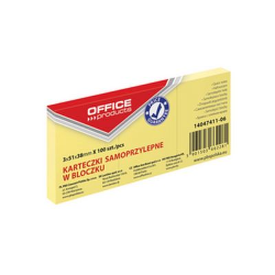 Notes autoadeziv 51 x 38 mm, 3 x 100buc/set, Office Products - galben pastel
