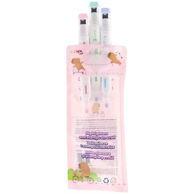 Set Strigo 3 evidentiatoare 2 in 1 cu stampila pe rola, seria Capybara, SSC491