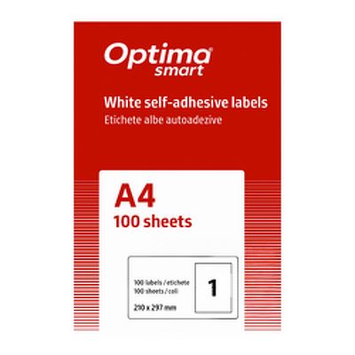 Etichete albe autoadezive 1/A4, 210 x 297 mm, 100 coli/top, Optima Smart