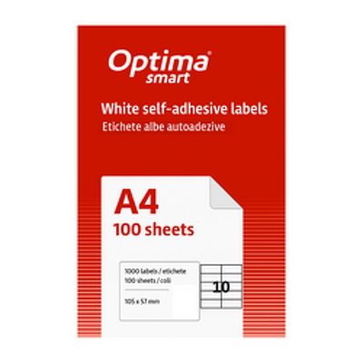 Etichete albe autoadezive 10/A4, 105 x 57 mm, 100 coli/top, Optima Smart