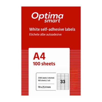 Etichete albe autoadezive 33/A4, 70 x 25.4 mm, 100 coli/top, Optima Smart