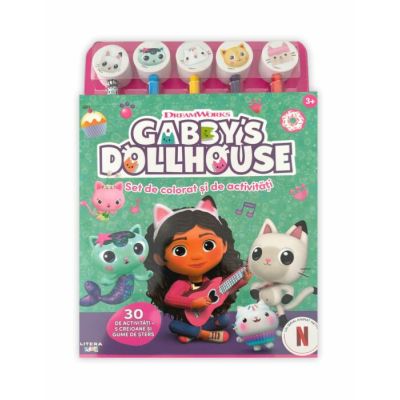 Gabbys Dollhouse. Set de colorat si de activitati. 30 de activitati cu 5 creioane si gume de sters