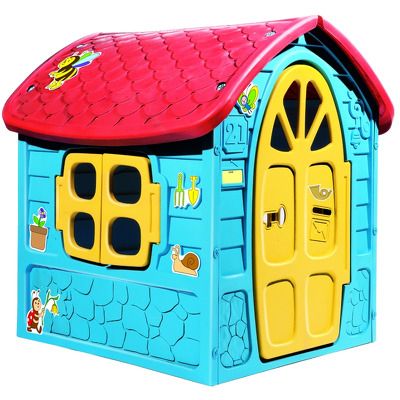 Casuta de joaca mare pentru copii, Albastra cu acoperis rosu