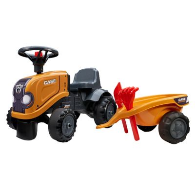 Tractor cu pedale pentru copii, Falk, cu remorca paleta si lopata, portocaliu