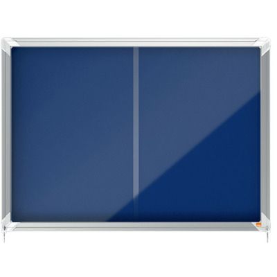 Avizier NOBO Premium Plus, interior, material textil, 8x A4, geam glisant si cheie, albastru