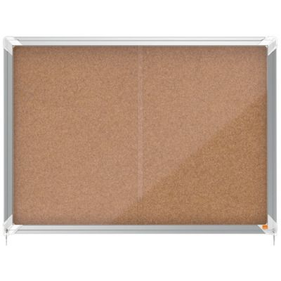 Avizier NOBO Premium Plus, interior, pluta, 8X A4, geam glisant si cheie, natur