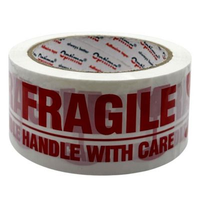 Banda adeziva pentru ambalare, 48mm x 60 m, 50 microni, Optima Fragile - alba cu imprimare rosie