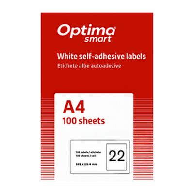 Etichete albe autoadezive 22/A4, 105 x 25.4 mm, 100 coli/top, Optima Smart