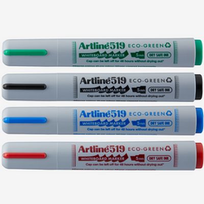 Marker pentru tabla de scris 519 Eco Green - Dry safe ink 48h, varf tesit 2.0-5.0mm, 4 cul/set
