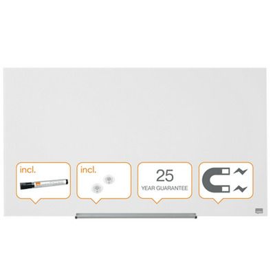 Tabla NOBO Impression Pro Widescreen 45, sticla, 100x56cm, magnetica si marker, tavita, magneti, alb