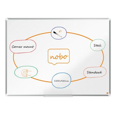 Tabla NOBO Premium Plus, otel lacuit, 120x90 cm, magnetica, include marker si tavita, alb