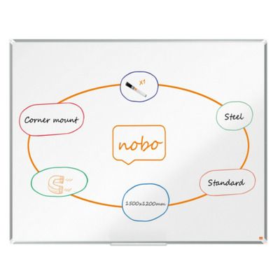 Tabla NOBO Premium Plus, otel lacuit, 150x100 cm, magnetica, include marker si tavita, alb