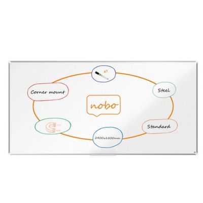 Tabla NOBO Premium Plus, otel lacuit, 240x120 cm, magnetica, include marker si tavita, alb