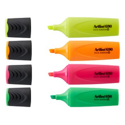 Textmarker 690 Eco Green, varf tesit 1.0-4.0mm, 4 culori/set