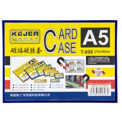 Buzunar magnetic A5, transparent, din ABS+PVC, margine albastra